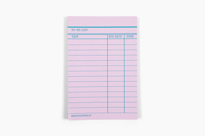 Library Card Notepad Pink