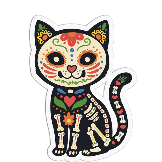 Sitting Cat Day Of The Dead Textured Stickers